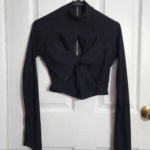 Black Ribbed Cut Out Crop Top